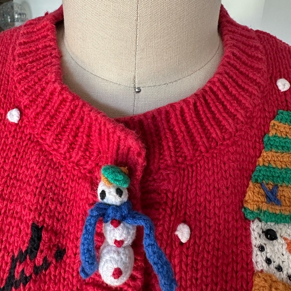 Vintage 90’s Festive Red Snowman Knit Cardigan - Picture 7 of 16